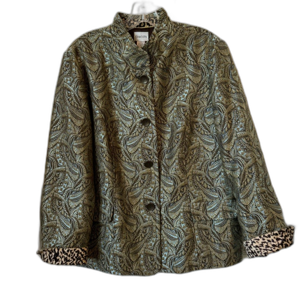 Chico's Formal Jacket Paisley w/ Good Thread w/ Leopard Interior & Cuffs Buttons